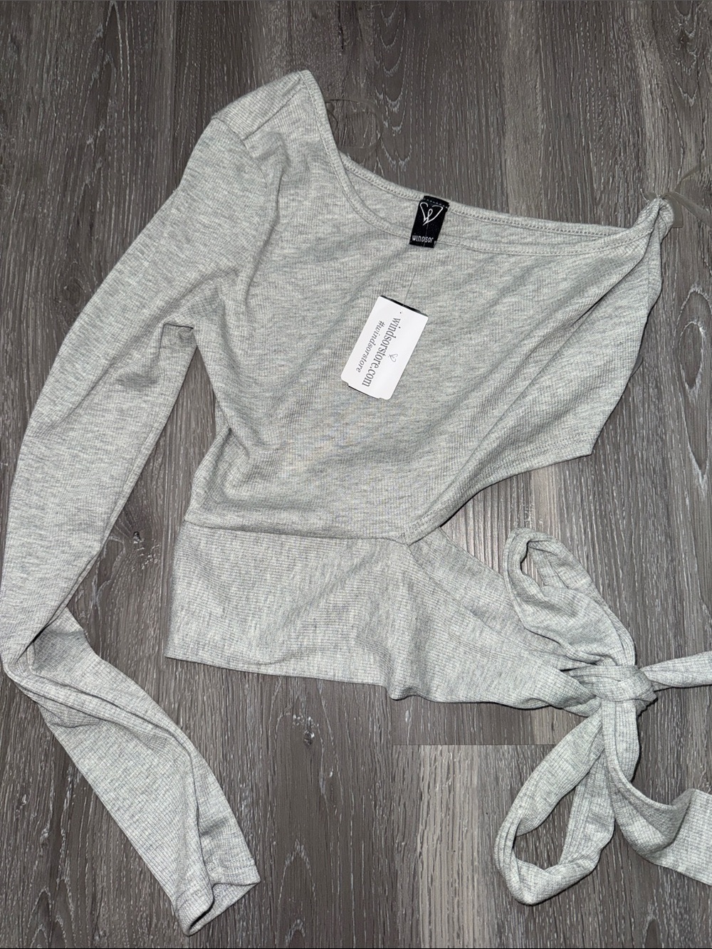 Windsor Light Gray Ribbed Tie-Waist Crop Top